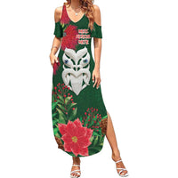 Maori Wheku Meri Kirihimete Personalised Family Matching Summer Maxi Dress and Hawaiian Shirt All Green Indigenous Maori Motif LT9 Mom's Dress Green - Polynesian Pride