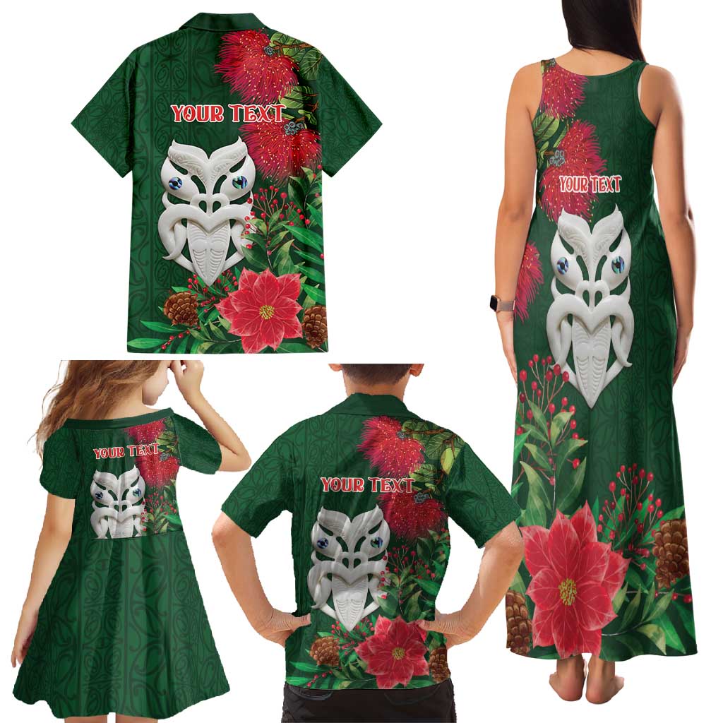 Maori Wheku Meri Kirihimete Personalised Family Matching Tank Maxi Dress and Hawaiian Shirt All Green Indigenous Maori Motif LT9 - Polynesian Pride