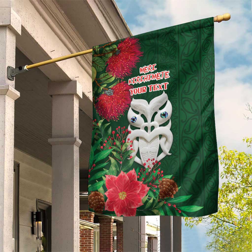 Maori Wheku Meri Kirihimete Personalised Garden Flag All Green Indigenous Maori Motif LT9 House Flag Green - Polynesian Pride