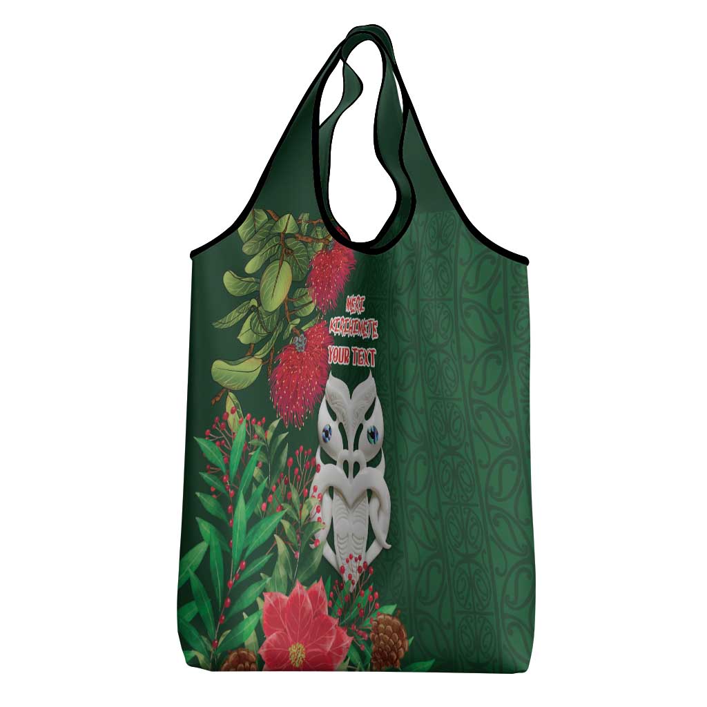 Maori Wheku Meri Kirihimete Personalised Grocery Bag All Green Indigenous Maori Motif LT9 - Polynesian Pride