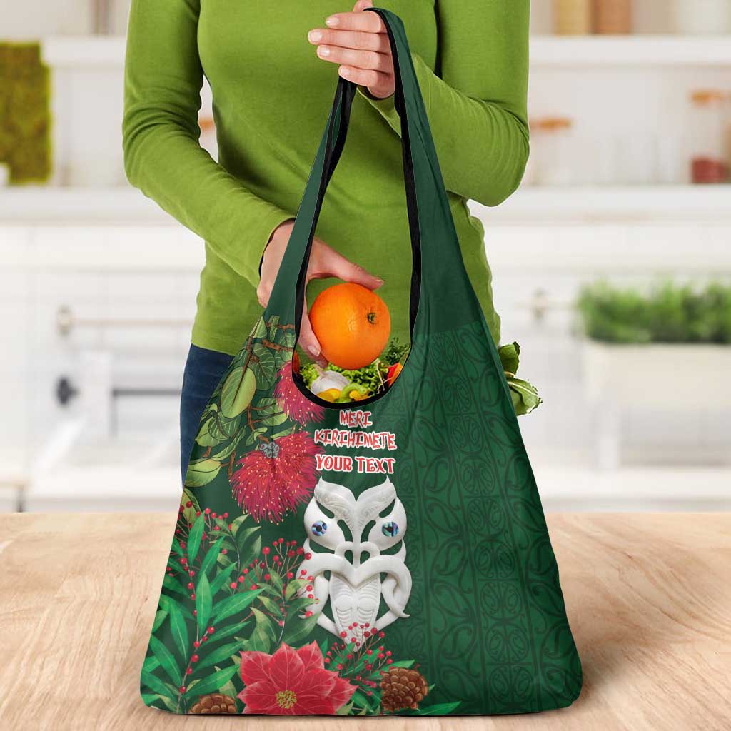 Maori Wheku Meri Kirihimete Personalised Grocery Bag All Green Indigenous Maori Motif LT9 - Polynesian Pride