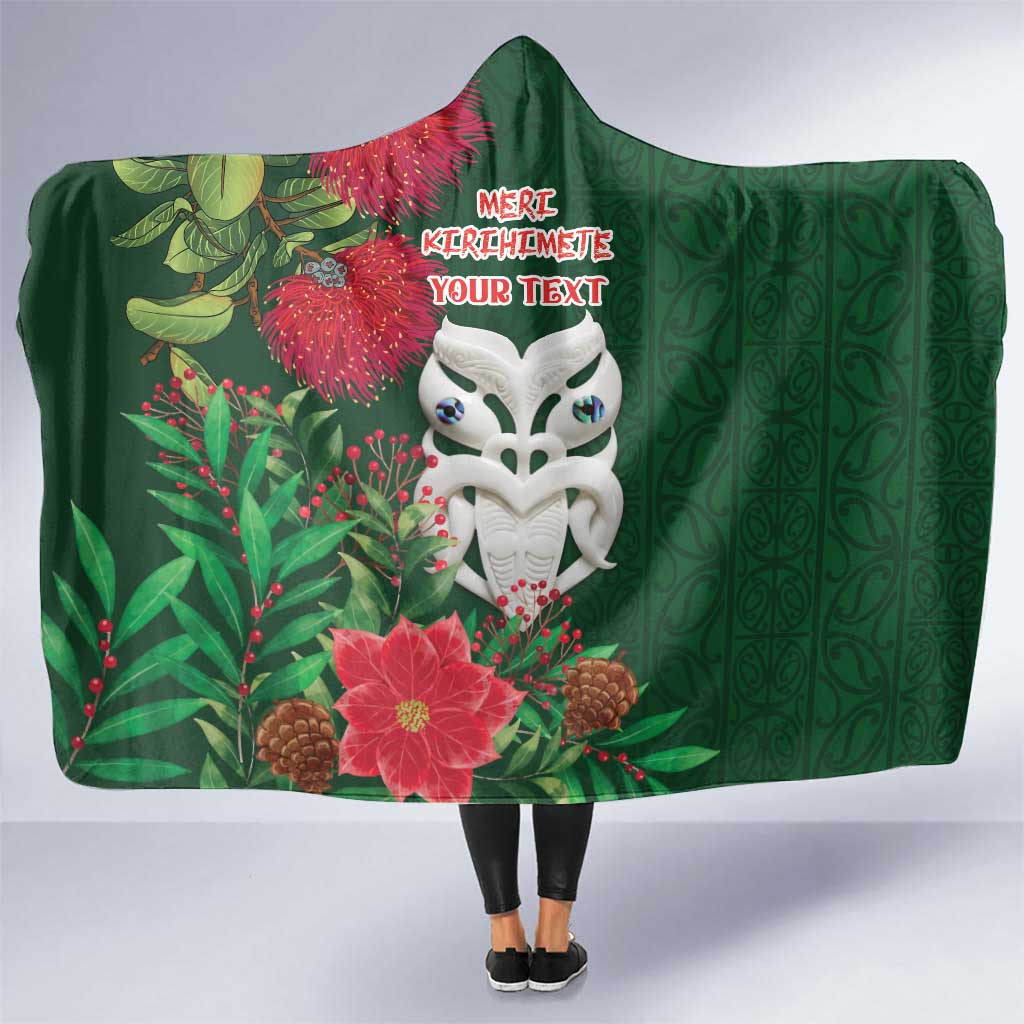 Maori Wheku Meri Kirihimete Personalised Hooded Blanket All Green Indigenous Maori Motif LT9 One Size Green - Polynesian Pride