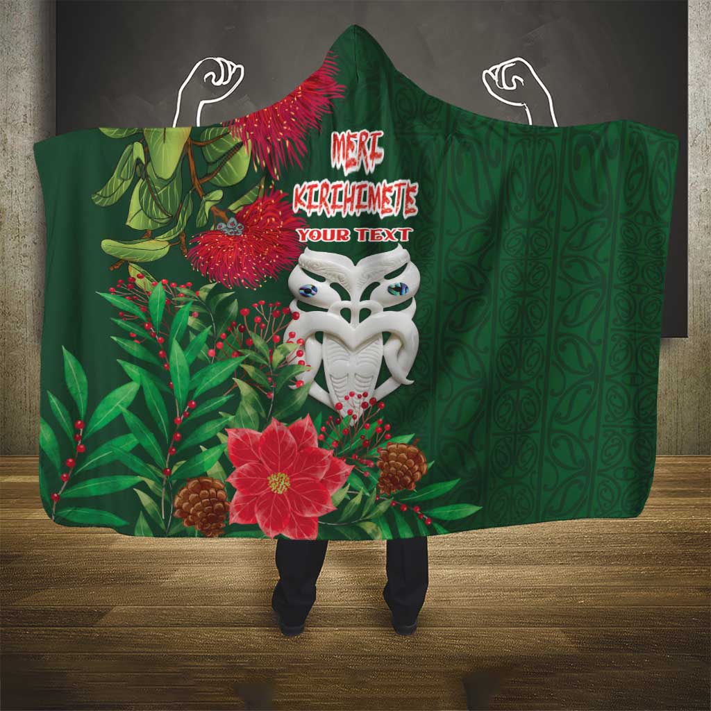 Maori Wheku Meri Kirihimete Personalised Hooded Blanket All Green Indigenous Maori Motif LT9 - Polynesian Pride