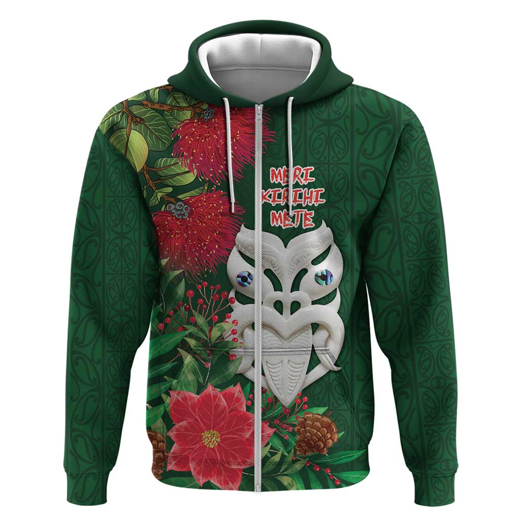 Maori Wheku Meri Kirihimete Personalised Hoodie All Green Indigenous Maori Motif - Polynesian Pride