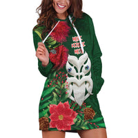 Maori Wheku Meri Kirihimete Personalised Hoodie Dress All Green Indigenous Maori Motif LT9 Green - Polynesian Pride