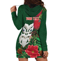 Maori Wheku Meri Kirihimete Personalised Hoodie Dress All Green Indigenous Maori Motif LT9 - Polynesian Pride