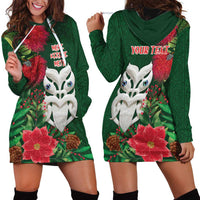Maori Wheku Meri Kirihimete Personalised Hoodie Dress All Green Indigenous Maori Motif LT9 - Polynesian Pride