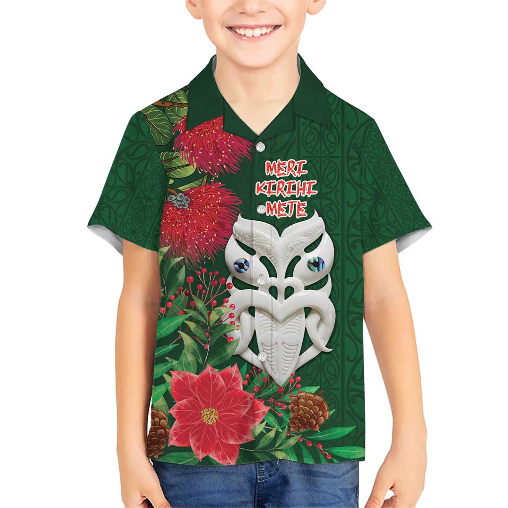 Maori Wheku Meri Kirihimete Personalised Kid Hawaiian Shirt All Green Indigenous Maori Motif LT9 Kid Green - Polynesian Pride