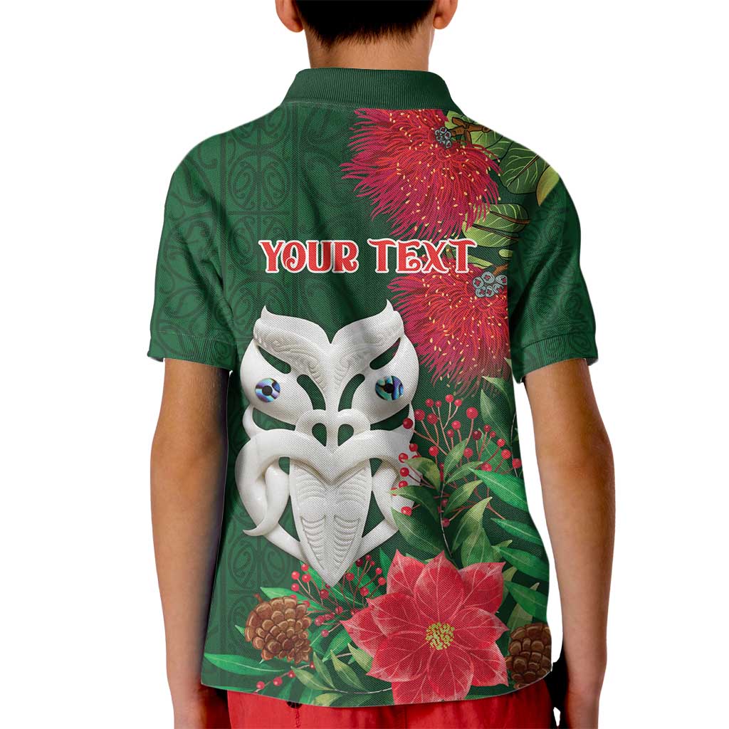 Maori Wheku Meri Kirihimete Personalised Kid Polo Shirt All Green Indigenous Maori Motif LT9 - Polynesian Pride