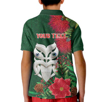 Maori Wheku Meri Kirihimete Personalised Kid Polo Shirt All Green Indigenous Maori Motif LT9 - Polynesian Pride