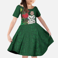 Maori Wheku Meri Kirihimete Personalised Kid Short Sleeve Dress All Green Indigenous Maori Motif LT9 KID Green - Polynesian Pride