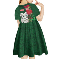 Maori Wheku Meri Kirihimete Personalised Kid Short Sleeve Dress All Green Indigenous Maori Motif LT9 - Polynesian Pride