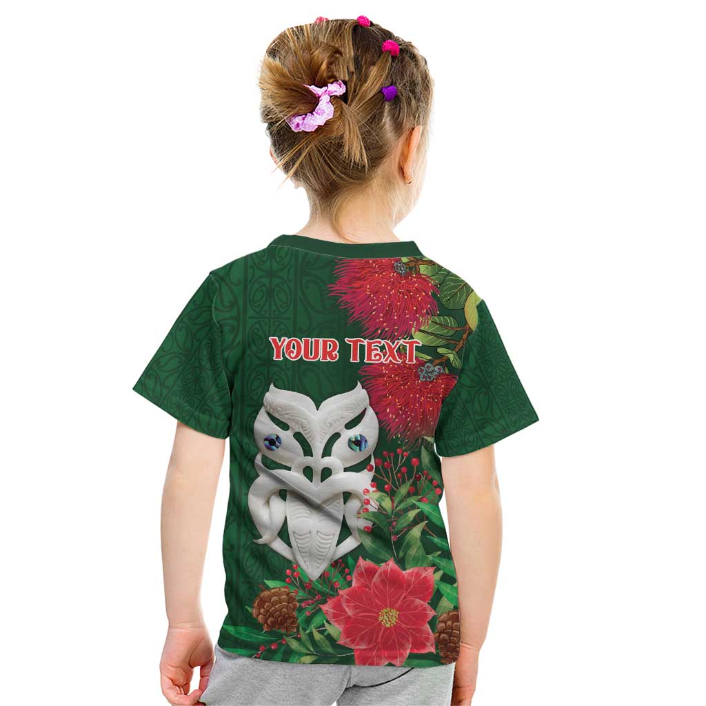 Maori Wheku Meri Kirihimete Personalised Kid T Shirt All Green Indigenous Maori Motif LT9 - Polynesian Pride