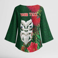 Maori Wheku Meri Kirihimete Personalised Kimono Sleeve Blouse All Green Indigenous Maori Motif LT9 - Polynesian Pride