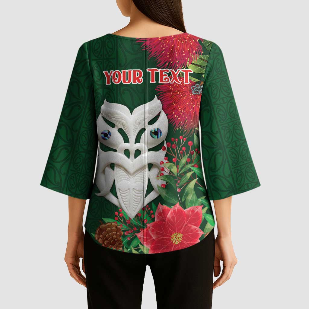 Maori Wheku Meri Kirihimete Personalised Kimono Sleeve Blouse All Green Indigenous Maori Motif LT9 - Polynesian Pride