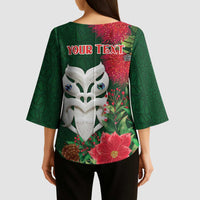 Maori Wheku Meri Kirihimete Personalised Kimono Sleeve Blouse All Green Indigenous Maori Motif LT9 - Polynesian Pride