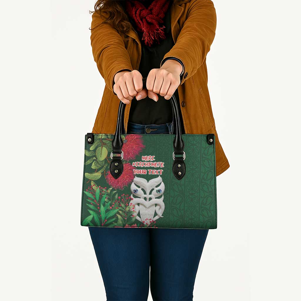Maori Wheku Meri Kirihimete Personalised Leather Bag All Green Indigenous Maori Motif - Polynesian Pride