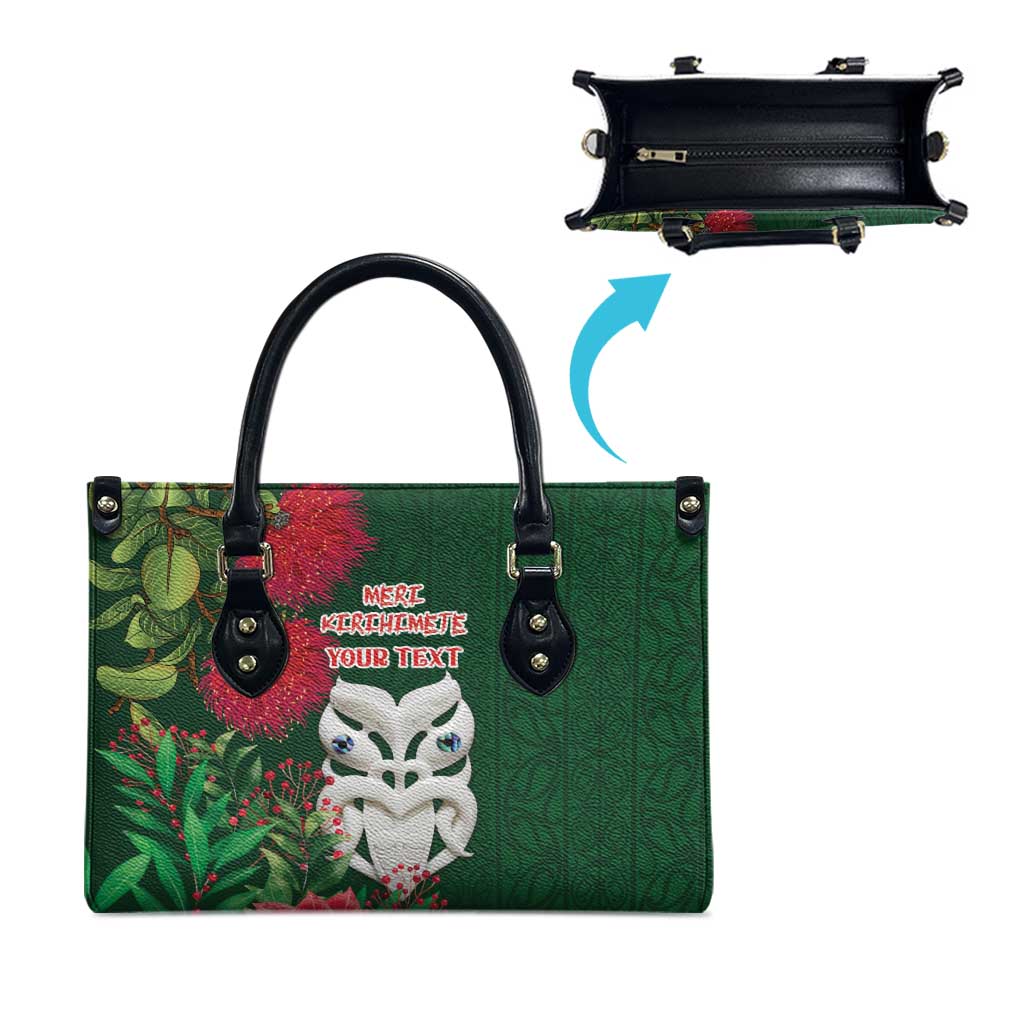 Maori Wheku Meri Kirihimete Personalised Leather Bag All Green Indigenous Maori Motif - Polynesian Pride
