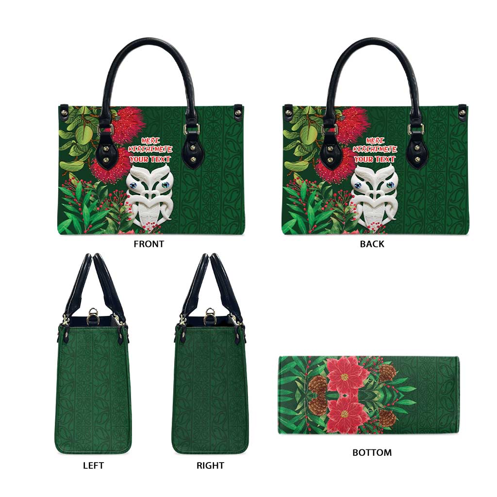 Maori Wheku Meri Kirihimete Personalised Leather Bag All Green Indigenous Maori Motif - Polynesian Pride