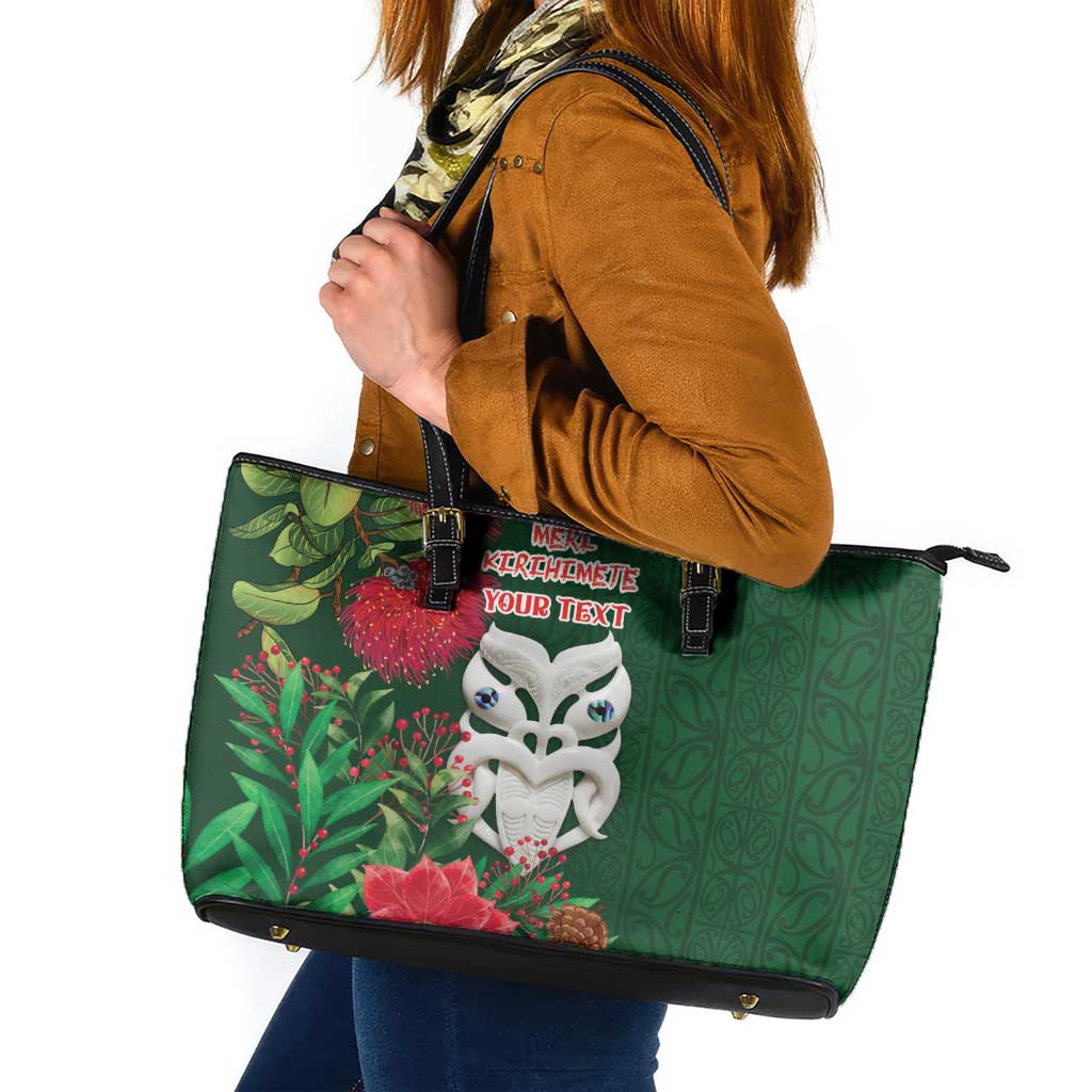 Maori Wheku Meri Kirihimete Personalised Leather Tote Bag All Green Indigenous Maori Motif LT9 Green - Polynesian Pride