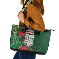Maori Wheku Meri Kirihimete Personalised Leather Tote Bag All Green Indigenous Maori Motif LT9 Green - Polynesian Pride