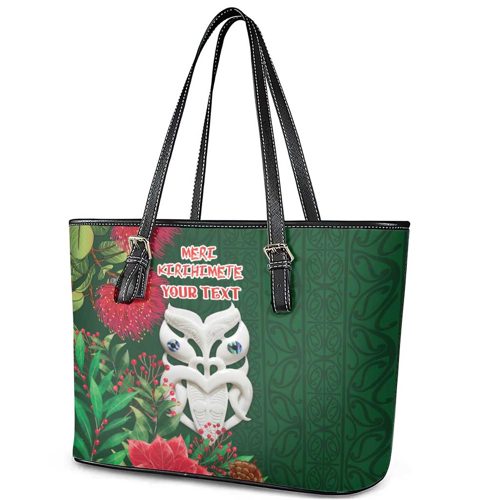 Maori Wheku Meri Kirihimete Personalised Leather Tote Bag All Green Indigenous Maori Motif LT9 - Polynesian Pride