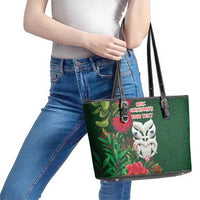 Maori Wheku Meri Kirihimete Personalised Leather Tote Bag All Green Indigenous Maori Motif LT9 - Polynesian Pride