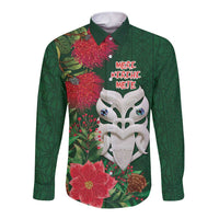 Maori Wheku Meri Kirihimete Personalised Long Sleeve Button Shirt All Green Indigenous Maori Motif LT9 Unisex Green - Polynesian Pride