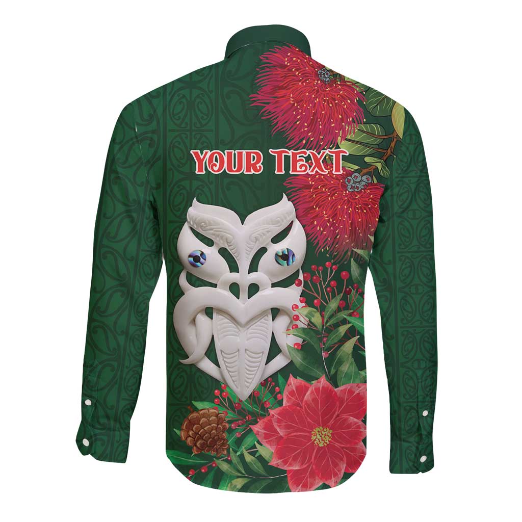 Maori Wheku Meri Kirihimete Personalised Long Sleeve Button Shirt All Green Indigenous Maori Motif LT9 - Polynesian Pride