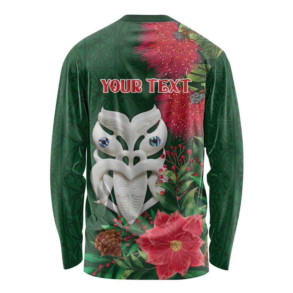 Maori Wheku Meri Kirihimete Personalised Long Sleeve Shirt All Green Indigenous Maori Motif LT9 - Polynesian Pride