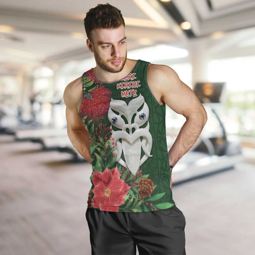 Maori Wheku Meri Kirihimete Personalised Men Tank Top All Green Indigenous Maori Motif LT9 Green - Polynesian Pride