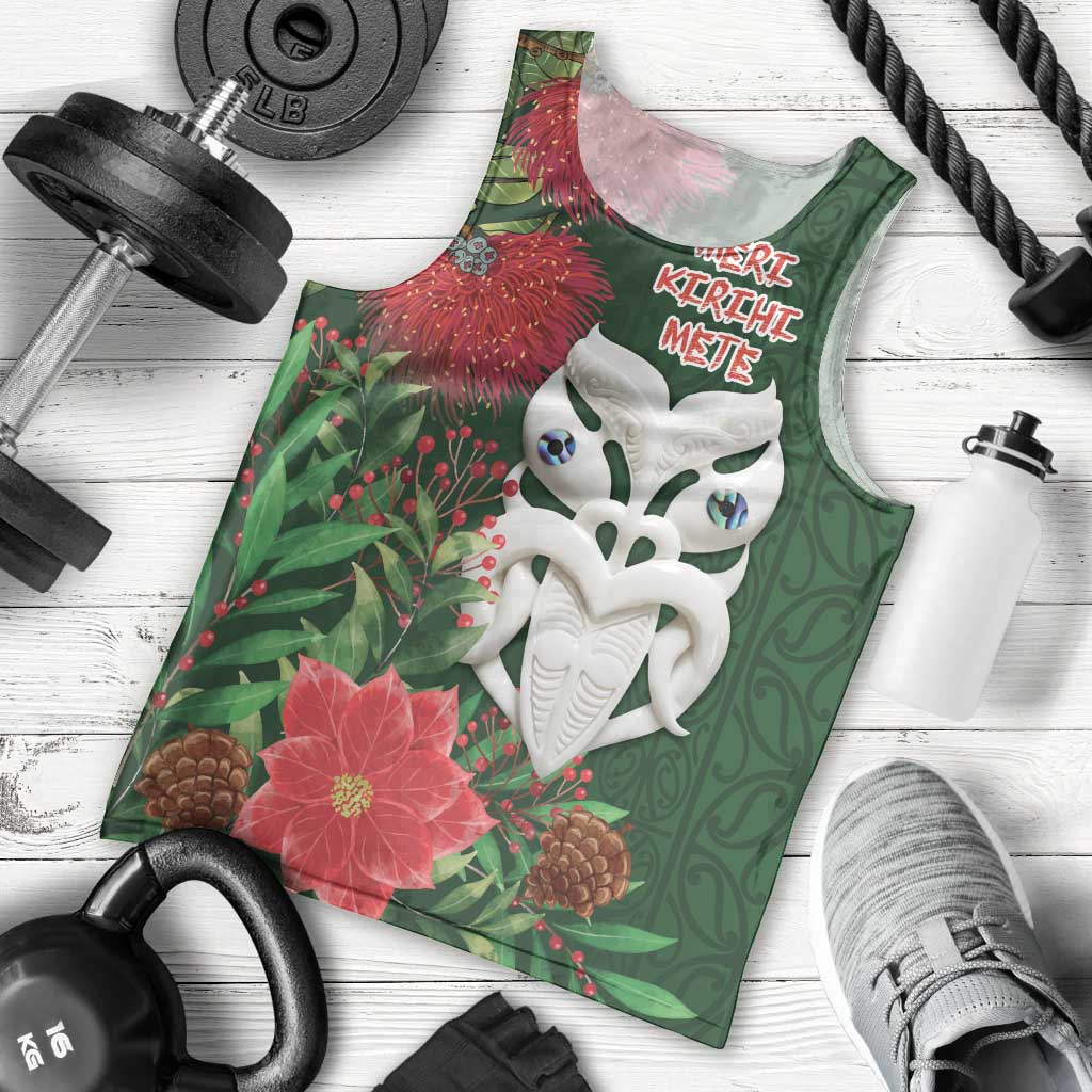 Maori Wheku Meri Kirihimete Personalised Men Tank Top All Green Indigenous Maori Motif LT9 - Polynesian Pride