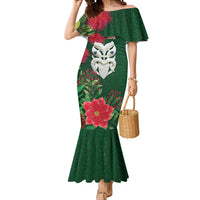 Maori Wheku Meri Kirihimete Personalised Mermaid Dress All Green Indigenous Maori Motif LT9 Women Green - Polynesian Pride