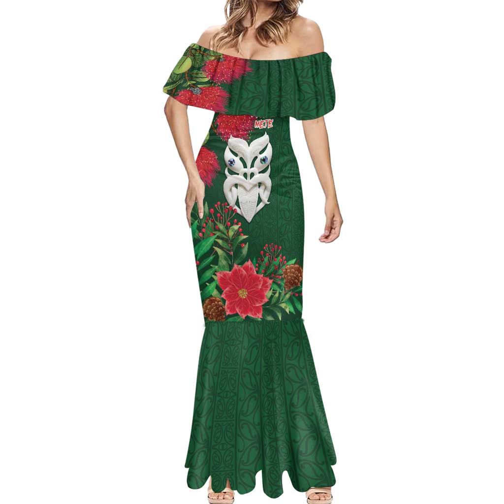 Maori Wheku Meri Kirihimete Personalised Mermaid Dress All Green Indigenous Maori Motif LT9 - Polynesian Pride