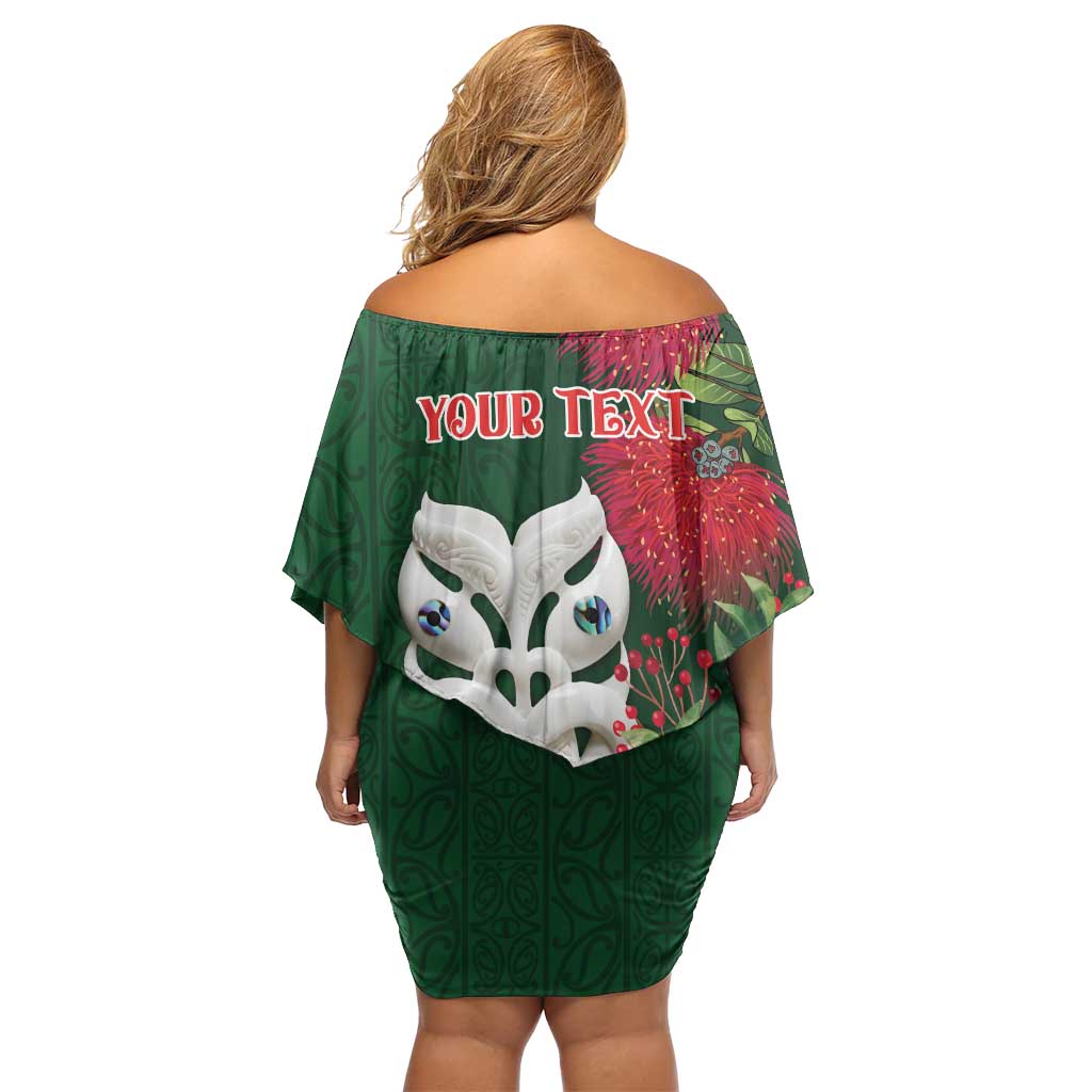 Maori Wheku Meri Kirihimete Personalised Off Shoulder Short Dress All Green Indigenous Maori Motif LT9 - Polynesian Pride
