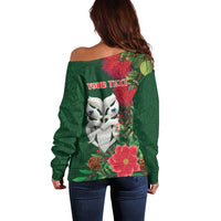 Maori Wheku Meri Kirihimete Personalised Off Shoulder Sweater All Green Indigenous Maori Motif LT9 - Polynesian Pride