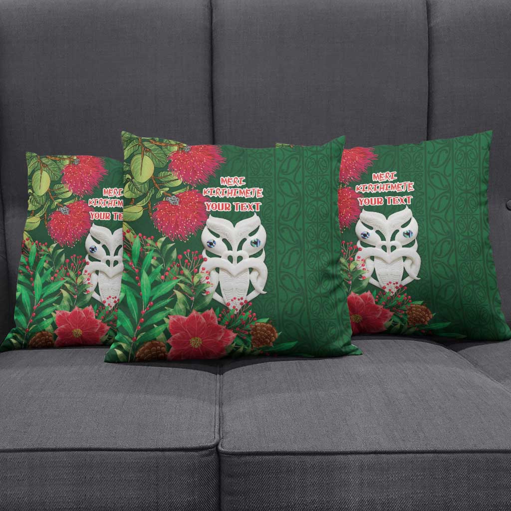 Maori Wheku Meri Kirihimete Personalised Pillow Cover All Green Indigenous Maori Motif LT9 - Polynesian Pride