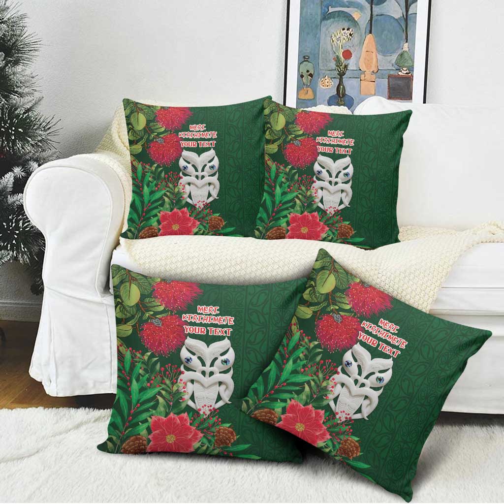 Maori Wheku Meri Kirihimete Personalised Pillow Cover All Green Indigenous Maori Motif LT9 - Polynesian Pride