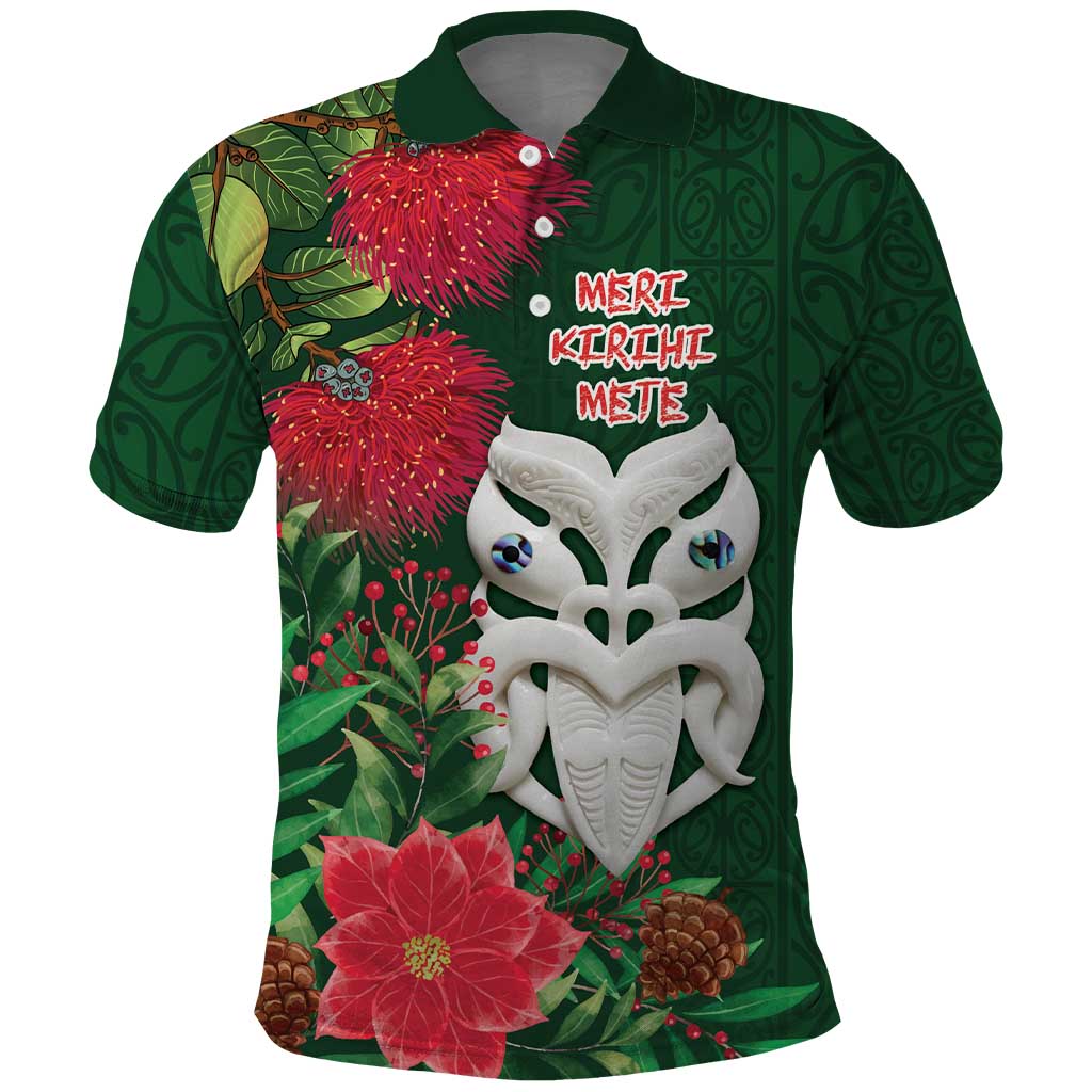 Maori Wheku Meri Kirihimete Personalised Polo Shirt All Green Indigenous Maori Motif - Polynesian Pride