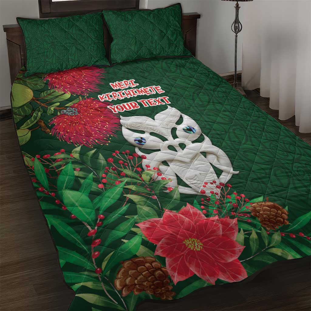 Maori Wheku Meri Kirihimete Personalised Quilt Bed Set All Green Indigenous Maori Motif LT9 Green - Polynesian Pride