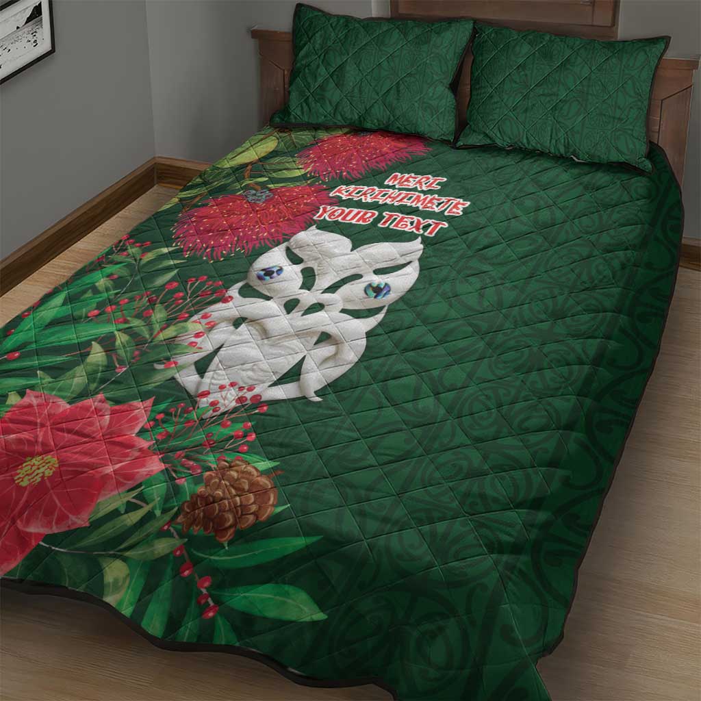 Maori Wheku Meri Kirihimete Personalised Quilt Bed Set All Green Indigenous Maori Motif LT9 - Polynesian Pride