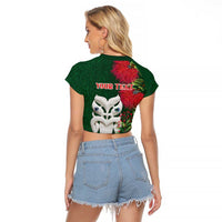 Maori Wheku Meri Kirihimete Personalised Raglan Cropped T Shirt All Green Indigenous Maori Motif LT9 - Polynesian Pride