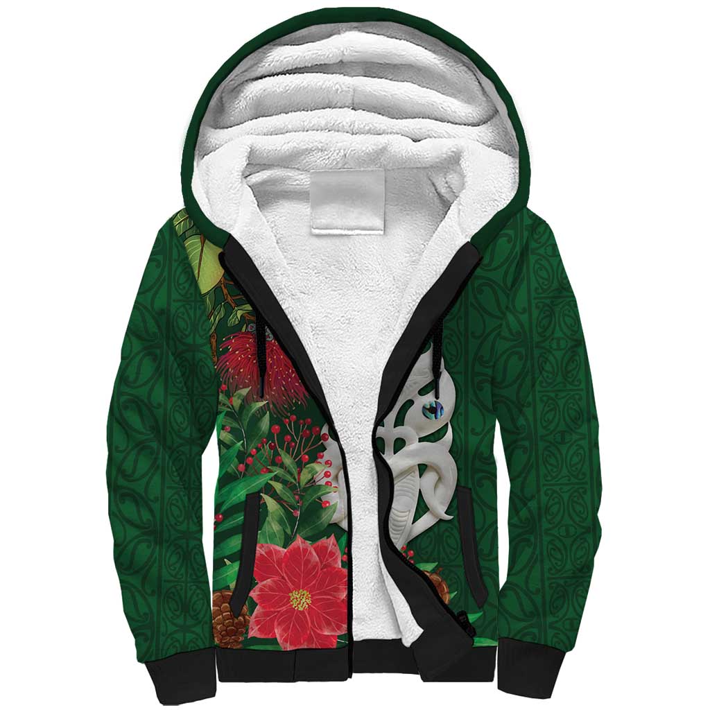 Maori Wheku Meri Kirihimete Personalised Sherpa Hoodie All Green Indigenous Maori Motif LT9 Unisex Green - Polynesian Pride