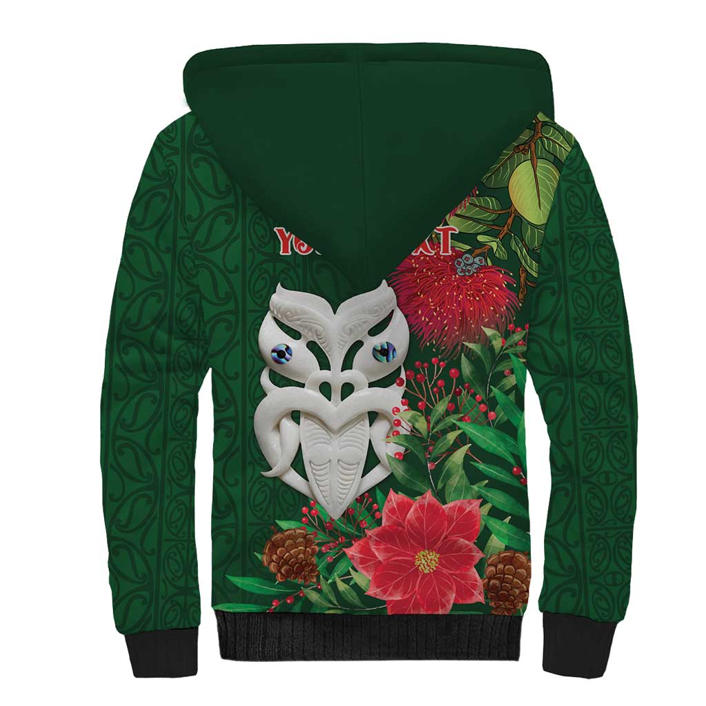Maori Wheku Meri Kirihimete Personalised Sherpa Hoodie All Green Indigenous Maori Motif LT9 - Polynesian Pride