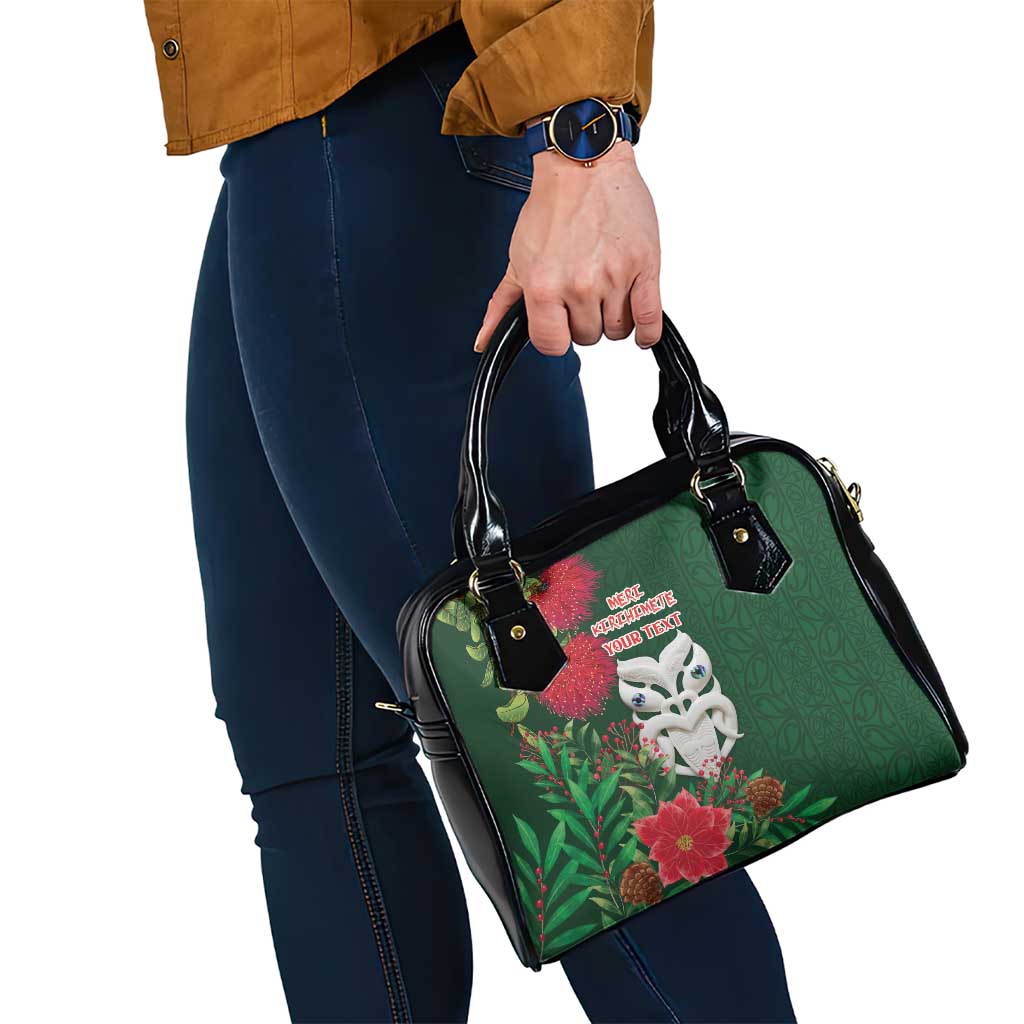 Maori Wheku Meri Kirihimete Personalised Shoulder Handbag All Green Indigenous Maori Motif - Polynesian Pride