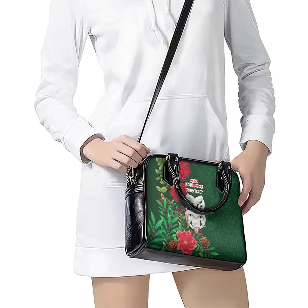 Maori Wheku Meri Kirihimete Personalised Shoulder Handbag All Green Indigenous Maori Motif - Polynesian Pride