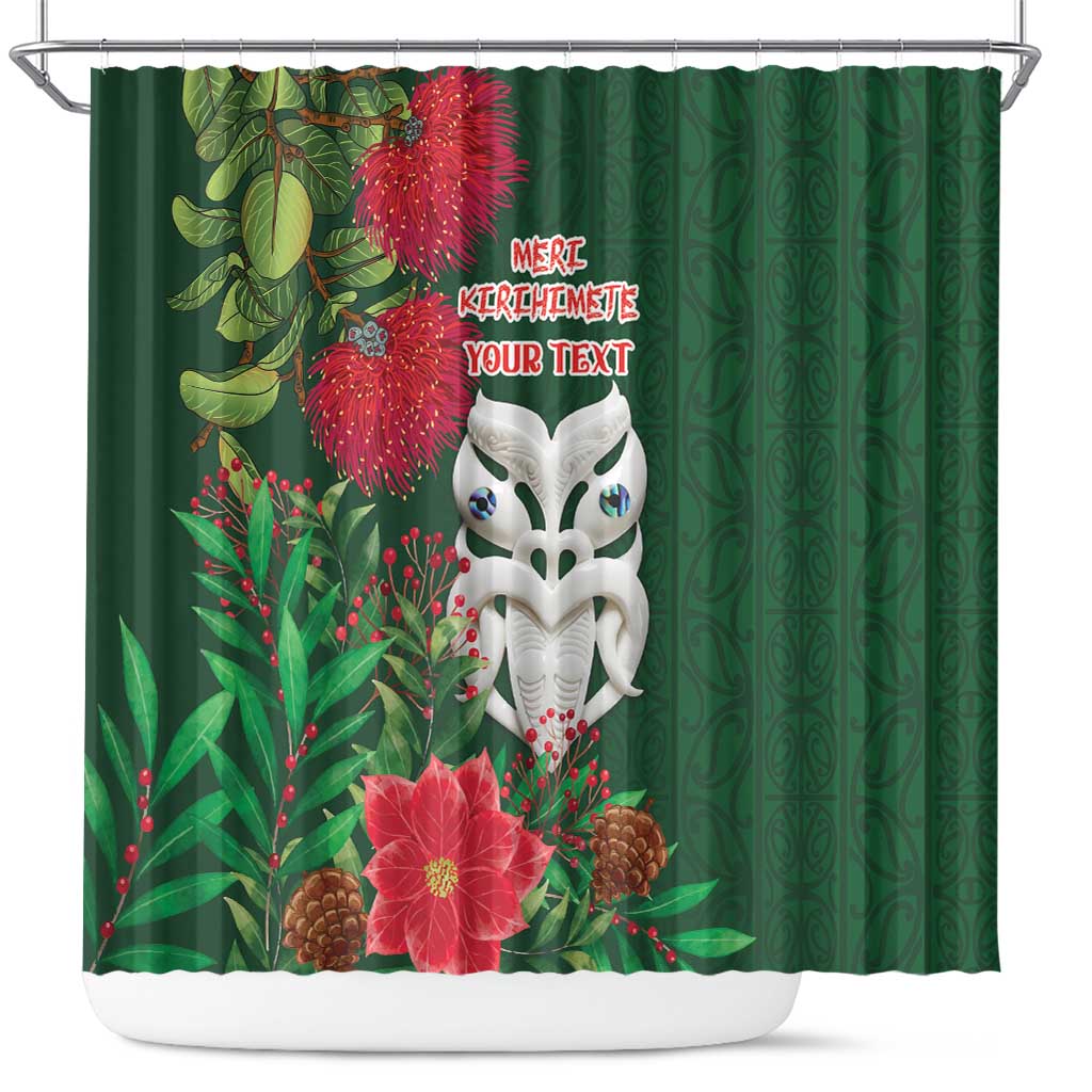 Maori Wheku Meri Kirihimete Personalised Shower Curtain All Green Indigenous Maori Motif LT9 Green - Polynesian Pride