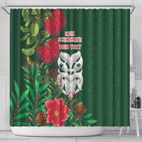 Maori Wheku Meri Kirihimete Personalised Shower Curtain All Green Indigenous Maori Motif LT9 - Polynesian Pride