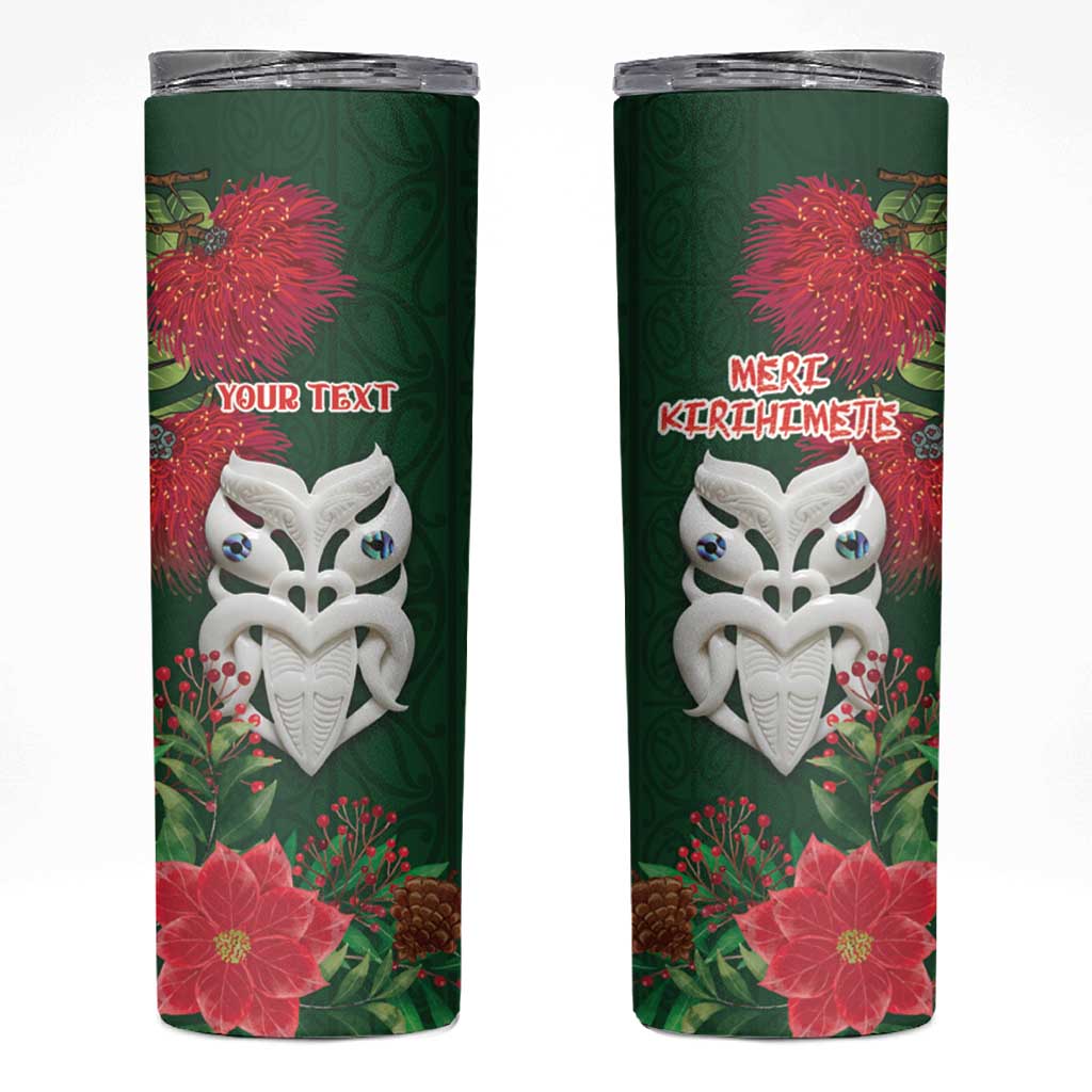 Maori Wheku Meri Kirihimete Personalised Skinny Tumbler All Green Indigenous Maori Motif LT9 Green - Polynesian Pride