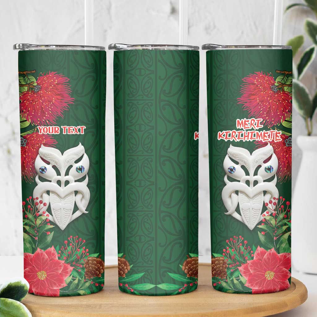 Maori Wheku Meri Kirihimete Personalised Skinny Tumbler All Green Indigenous Maori Motif LT9 - Polynesian Pride